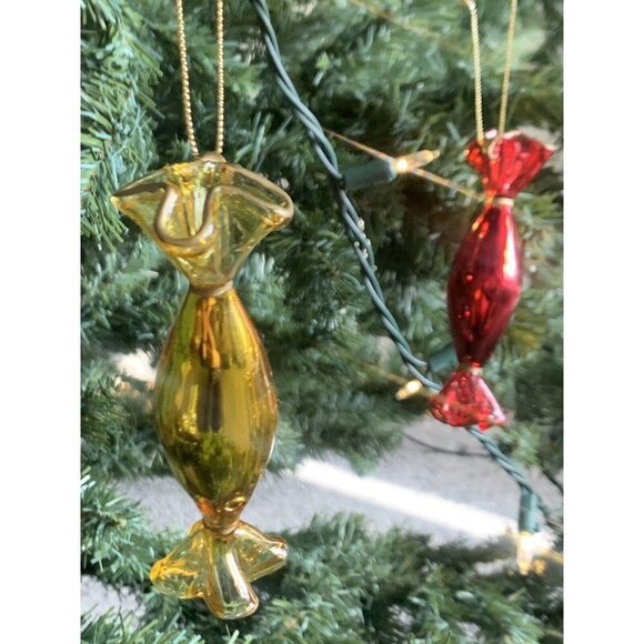 Vintage Christmas Tree Ornament 5 Blow Glass Mercury Glass Candy Red Golden RARE - Picture 2 of 4